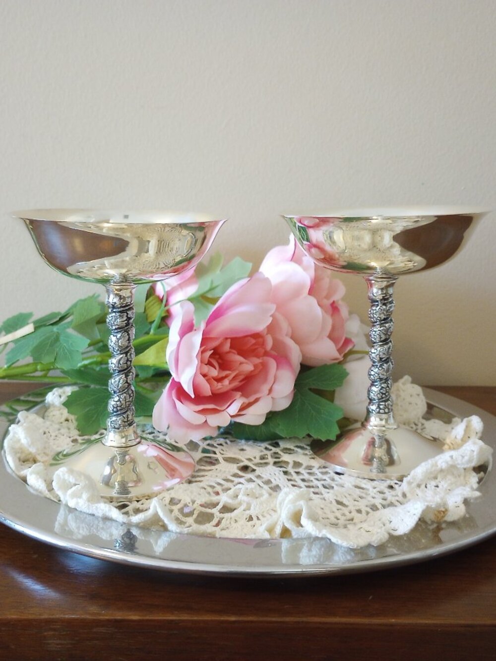 Silver Plate Champagne Coupes Set of 2 Bride Wedding Vintage